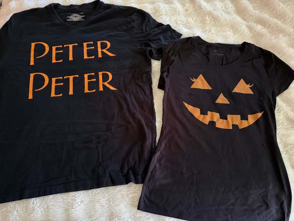 His and hers Halloween costume shirts Peter Peter Pumpkin Eater and pumpkin
